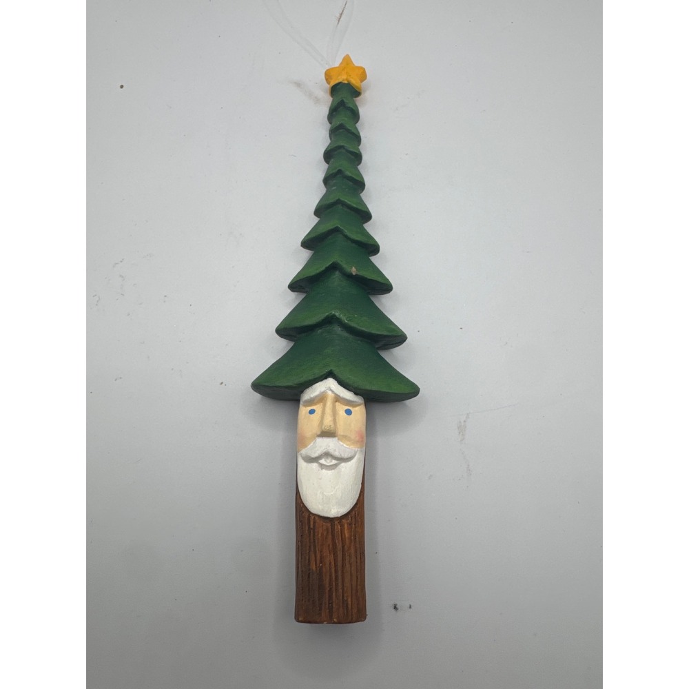 Dept 56 Santa Christmas Tree Ornament Folk Art Rustic Green Brown 7.5 Inch